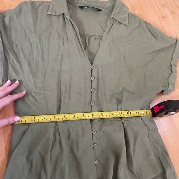 Zara Olive Green Linen Belted Midi Dress in Medium - Picture 10 of 11